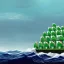 Placeholder: A ship made of watermelons on a rough sea