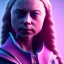 Placeholder: Greta Thunberg of a crystalised queen, atmospheric, realistic, unreal engine, cinematic lighting, octane render, transoarent, pink turquoise light