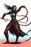 Placeholder: female gray skin Shadar-Kai wielding a Whip a whip made out of black thorns