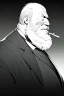 Placeholder: old man in profile smokes a cigar, shot hair, greyscale