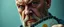 Placeholder: close up portrait of a ramen bucket that looks like a chain saw wielded by serious angry bald law man, in cinema