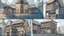 Placeholder: small Wooden European Cabin, In cyberpunk city-skyline, comic style