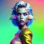 Placeholder: blonde woman teenager, gold teeth, purpurin, retro futuristic, feather dress, gradient color, BLUE, PINK, CYAN, neon, insanely detailed, 16k resolution, perfect eyes, cinematic smooth, intricate detail