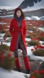 Placeholder: Turkish Supermodel, 20yo, tight red polar clothes, tall woman, beauty. Background: Antarctica Landscape Influences: Japanese Influenced Colourful Gardens, Joyful Celebration of Nature Emphasisers: BlueCore, PolarCore Camera: Shot on a Hasselblad medium format camera. Carl Zeiss Distagon t* 15 mm f/ 2. 8 ze, Ricoh r1. --ar 3:2 --q 2 --v 5. 1 --style raw