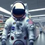 Placeholder: Dessin irréaliste d'un astronaute qui porte son casque qui fait ses course dans un supermarché, de profile, vue de tout le corps, angle bas, 8k, 3D, très détaillée , cinema 4D, vue en profondeur