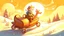 Placeholder: fantasy cartoon style illustration: a little boy on a sleigh. Sun is shining, it's a beautiful winter day.