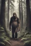 Placeholder: Teenage boy with bigfoot in forest,ultra realistic group old photo, ultra detail ultra realistic