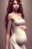 Placeholder: girl, cute, beautiful, pregnant, cottagecore dress, long hair, brown hair, brown eyes, wedding ring