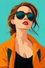 Placeholder: an illustration of a woman wearing sunglasses and an orange jacket, in the style of light sky-blue and dark black, bold colorism, dark cyan and beige, beach portraits, exotic, disney animation, princesscore --ar 8:11 --style raw --stylize 250 --niji 6