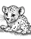 Placeholder: create a 2d black outline, "safari smiling cartoon baby gepard coloring book for toddlers", coloring page, low details design, black contour, coloring page design, simple background, colorful , card style, coloring page for kids, white background, sketch style, safari landscape, cartoon style