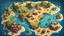 Placeholder: video game diverse continent island map top down view