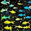 Placeholder: Fish under star filled night sky painted by Andy Warhol