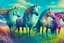 Placeholder: illustration fantasy horses of different colors in a field