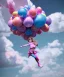 Placeholder: Ultra realistic speed clouds sky scene, wide angle view, sweet childs falling down, inflatable color clothing, free jumping flying, many trinkets, monster head, hair monster, many jelly beans, balls, color smoke, smile, happy, circus style, extreme, wind, clouds sea, 20,000 feet altitude, stratosphere, soft color, highly detailed, unreal engine 5, ray tracing, RTX, lumen lighting, ultra detail, volumetric lighting, 3d, finely drawn, high definition, high resolution.