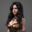 Placeholder: portrait of a teenager girl with mid-length wavy black hair and amber eyes,steampunk style,8k quality,full body shot, masterpiece, best quality, , sparkling eyes, fluorescent skin, colorful makeup, highly detailed body, scifi, sun light, 4K, RAW, depth of field, high contrast, realistic details, 24mm