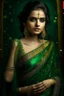 Placeholder: A stunningly enchanting woman with dark green eyes, draped in a shimmery green chiffon saree adorned with sparkling golden yellow sequins forming intricate floral patterns. The image is a photograph capturing the luxurious elegance and beauty of the subject. Every detail shines with a luminous allure, showcasing the impeccable craftsmanship and opulent design of the attire. The overall aesthetic exudes a sense of enchantment and sophistication, making it a truly mesmerizing piece of art.