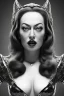 Placeholder: Joan Crawford as evil queen in black leather, busty, cleavage, dominatrix, curvy, angry, stern look. unreal 5, octane render, cinema4d, dynamic lighting, dramatic lighting, 4k, redshift render, highly detailed, hyper realistic,anthropomorphic black wolf long