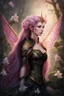 Placeholder: Pink,Hydrangea,orchids,lilies of the valley,night,pink hair,rapunzel hair,elven crown,dragonflies,pointed ears,elven ears,dark fairy princess,sparkle,,dark gold armour,fairy wings,pink,night stars