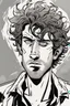 Placeholder: deranged young man with scruffy hair, stubble and a judgmental look on his face comic book style