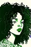Placeholder: one line painting portrait of black curly hair white girl green leafy background