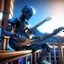 Placeholder: ninja robot playing guitar on balcony, 8k, down-light, soft light, depth of field, photo realism, trending on art station, high detail