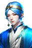 Placeholder: A white-skinned Korean person with blue hair, black eyes, and wearing a royal outfit