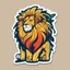 Placeholder: A sticker design in a minimalistic style featuring a caricature anthropomorphic lion in vivid colors. The subject is presented alone on a neutral background.