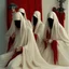 Placeholder: no face A fashion photography of a group wearing traditional Middle Eastern , no face in a white studio with a red scarf around the head and a long skirt, posing for Vogue magazine in the style of James Bidgood photographed in the style of Tim Walker. --ar 101:128 --v 6. 0