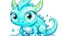 Placeholder: cartoon illustration: a cute little ice dragon with big shiny eyes