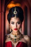 Placeholder: full length, young woman Portrait, detailed eyes, with spectacular red lips, Eyeliner "beautiful eye" with clear eyebrows, dress with a narrow waist, modest jewelry with subtle eyeliner, centered, symmetry, intricate, volumetric lighting, beautiful, rich deep colors masterpiece, sharp focus, ultra detailed, 8K, dslr, no crop, grand ballroom background, normal eyes