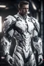 Placeholder: Tema Kuzmin manin a mega cool white iron super suit with on his arms and shoulders, hdr, (intricate details, hyperdetailed:1.16), piercing look, cinematic, intense, cinematic composition, cinematic lighting, color grading, focused, (dark background:1.1)