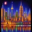 Placeholder: View of a city at night decal pointillism bas-relief