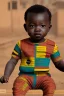 Placeholder: futuristic baby portrait in Kente, rusted clocks eyes, cinematic, scaffolding, ghana flag, african pattern symbols, engraved, 8k quality