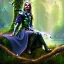 Placeholder: romantic fantasy spray painting, closeup of cute smiling dark robed elven princess bride ,sitting on a branch, loosing torch in magical forest by waterfall