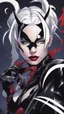 Placeholder: A close picture to Mix between Harley Quinn and venom symbiote with white hair in solo leveling shadow art style