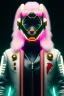 Placeholder: MCU Portrait, Front image. cyberpunk Asian woman, pink short hair. rabbit mask, latex suit. Red, black, gold, color. Punk style, minimal details. highly detailed, concept art, smooth, unreal engine 5, god rays, ray tracing, RTX, lumen lighting, ultra detail, volumetric lighting, 3d, finely drawn, high definition, high resolution.