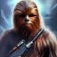 Placeholder: photorealistic and intricate portrait of chewbacca in star wars by Gabriele Dell’otto, wearing beskar armor, deep dark colors, hyperdetailed, 32K, oil on canvas,