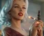 Placeholder: Marilyn Monroe, smokes a cigarette, cyberpunk2077, photorealistic illustration, 4k