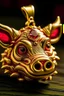 Placeholder: A pendant for a necklace, big Pumbaa from the lion king with tusks in gold, eyes made of ruby