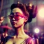 Placeholder: Ultra Realistic photo, medium shot view, geisha women, carnival scene, futuristic steampunk. hair monster, Drunken, Sunglasses, smoking, happy, hot. Cabaret background, highly detailed, concept art, unreal engine 5, ray tracing, RTX, lumen lighting, ultra detail, volumetric lighting, 3d, finely drawn, high definition, high resolution.