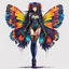 Placeholder: half body, long hair, with detailed blueprints and engineering schematics of a walking hybrid Madagascan sunset moth insect girl, in anime style, drawings, 8k, vibrant natural colors, tight bodysuit, white skin, wings above sholder