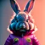 Placeholder: pixar style anamorphic cute cyberpunk rabbit baby, smiling,gangsta gold neckless, full body, magenta puffer jacket, manila city backdrop, dramatic lighting, hyper realistic, unreal engine 5, 16k