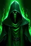 Placeholder: hooded faceless dark magic warlock black and green