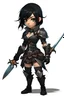 Placeholder: Cute female changeling rogue assassin with black hair leather armor holding daggers