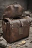 Placeholder: in the BASEMENT there is an old, broken brown oblong leather chest with short handles, from which gold coins from the time of Catherine the Great fall out. The ancient coat of arms of tsarist Russia, the double-headed eagle, is BARELY VISIBLE on the bag. There are a lot of broken bricks and earth around the bag. All in high quality 8K