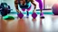 Placeholder: woman makes floor dirty in workout room