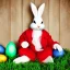 Placeholder: Easter bunny with eggs creepy photo