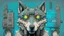 Placeholder: Robotic wolf looking at the camera, comic style