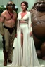 Placeholder: [Peggy Bundy, Married with children, Katey Sagal] Peggy Bundy, in princess Leia's slave costume of the Return of the Jedi, close to Jabba the Hutt.