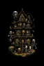 Placeholder: Science experiment Horror Doll house by Richard Corben, Todd Schorr, T-Shirt Design, Black Background